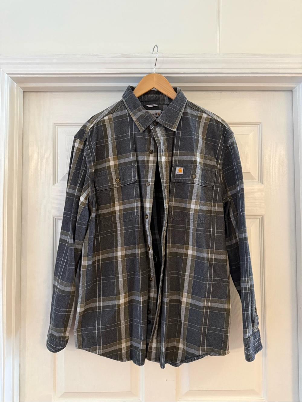 Carhartt Men's Gray and Brown Plaid Button-Down Shirt Jacket